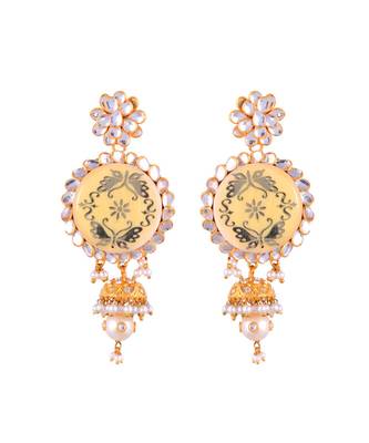 white pacchi work kundan stylish designer earrings 2