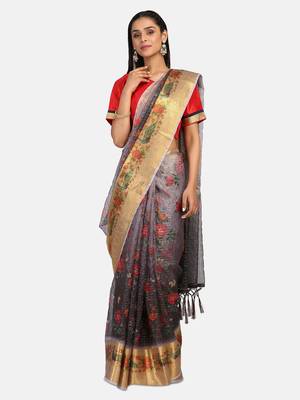 Riva Enterprise Women's Organza Digital Printed Saree 1