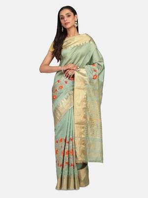 Riva enterprise Women's Cotton Silk With Jari Embroidery Designer Party Wear Saree 1