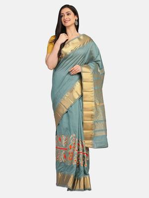 Riva enterprise Women's Cotton Silk With Jari Embroidery Designer Party Wear Saree 1