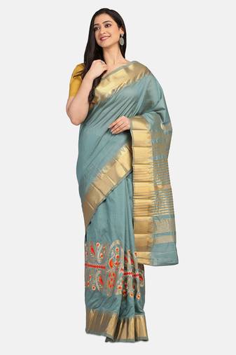 Riva enterprise Women's Cotton Silk With Jari Embroidery Designer Party Wear Saree
