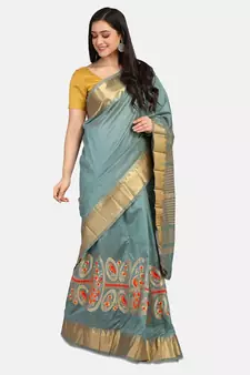Riva enterprise Women's Cotton Silk With Jari Embroidery Designer Party Wear Saree
