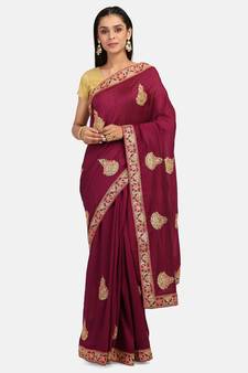 Riva Enterprise Women's Vichitra Silk With Cording Embroidery Work Exclusive Saree