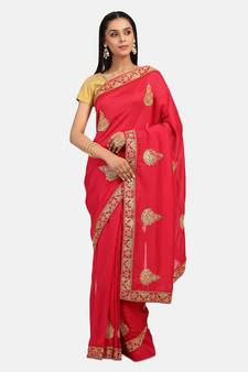 Riva Enterprise Women's Vichitra Silk With Cording Embroidery Work Exclusive Saree