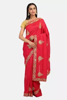 Riva Enterprise Women's Vichitra Silk With Cording Embroidery Work Exclusive Saree