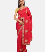Riva Enterprise Women's Vichitra Silk With Cording Embroidery Work Exclusive Saree