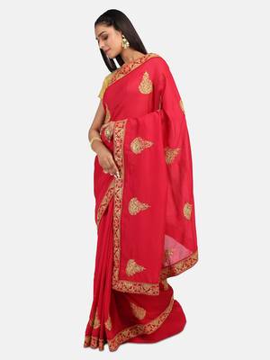 Riva Enterprise Women's Vichitra Silk With Cording Embroidery Work Exclusive Saree 3