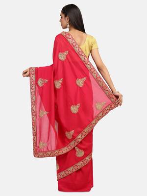 Riva Enterprise Women's Vichitra Silk With Cording Embroidery Work Exclusive Saree 4