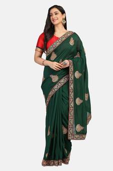 Riva Enterprise Women's Vichitra Silk With Cording Embroidery Work Exclusive Saree
