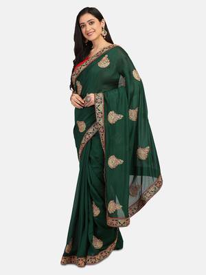 Riva Enterprise Women's Vichitra Silk With Cording Embroidery Work Exclusive Saree 3
