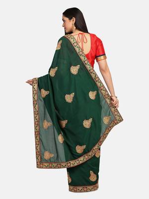 Riva Enterprise Women's Vichitra Silk With Cording Embroidery Work Exclusive Saree 4