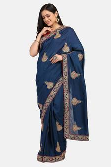 Riva Enterprise Women's Vichitra Silk With Cording Embroidery Work Exclusive Saree