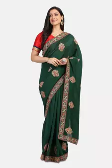 Riva Enterprise Women's Vichitra Silk With Cording Embroidery Work Exclusive Saree