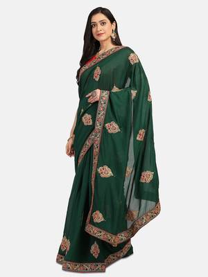 Riva Enterprise Women's Vichitra Silk With Cording Embroidery Work Exclusive Saree 3