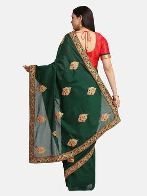 Riva Enterprise Women's Vichitra Silk With Cording Embroidery Work Exclusive Saree 4