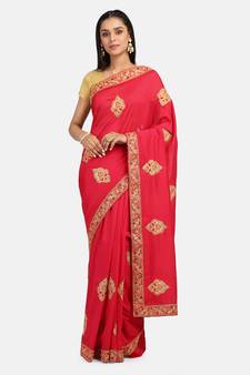 Riva Enterprise Women's Vichitra Silk With Cording Embroidery Work Exclusive Saree