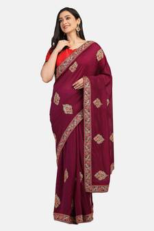 Riva Enterprise Women's Vichitra Silk With Cording Embroidery Work Exclusive Saree