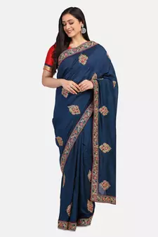 Riva Enterprise Women's Vichitra Silk With Cording Embroidery Work Exclusive Saree