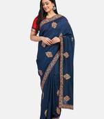 Riva Enterprise Women's Vichitra Silk With Cording Embroidery Work Exclusive Saree