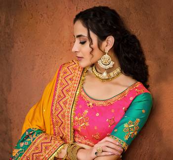 Mustard embroidered satin saree with blouse 3