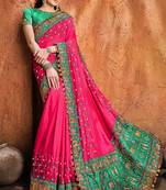 rani pink embroidered satin saree with blouse