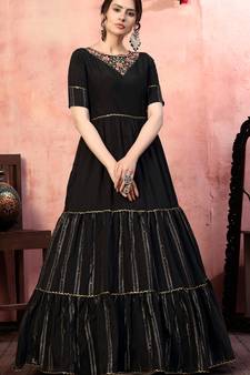 Black sequins silk Party Wear gown
