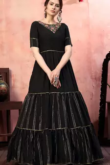 Black sequins silk Party Wear gown