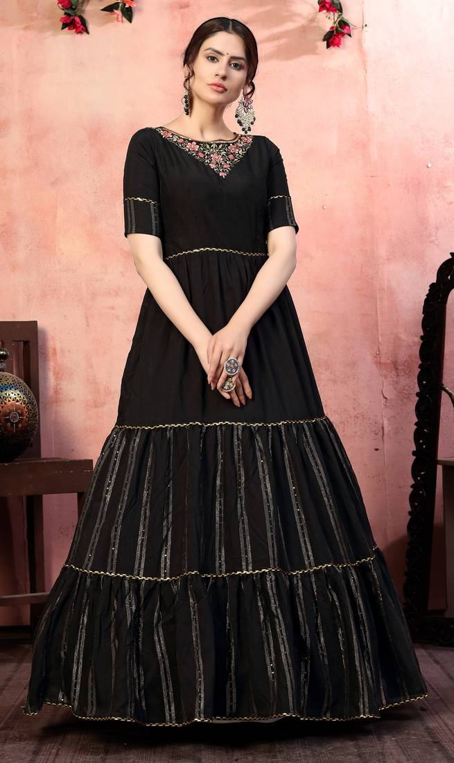 Black sequins silk Party Wear gown