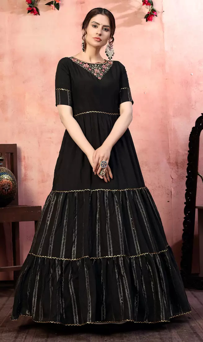 Black sequins silk Party Wear gown