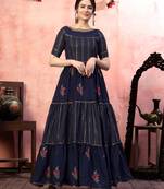 Seductive Navy-blue Thread with Zari lining Sequence Embroidered Silk Evening Long Gown