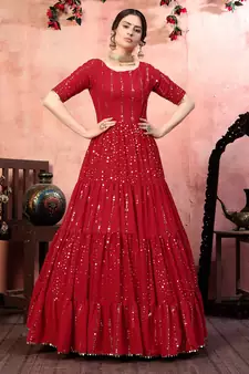 Red sequins georgette Long Gown Evening