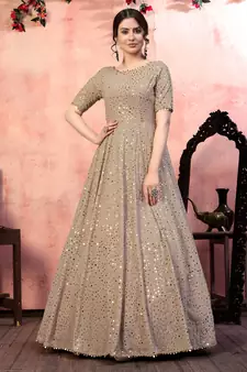 Beige sequins georgette Party Wear gown