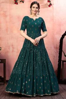 Green sequins georgette Party Wear gown