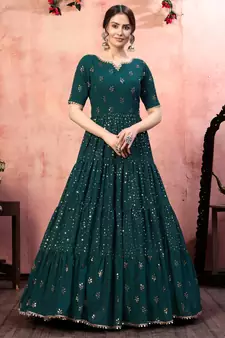 Green sequins georgette Party Wear gown