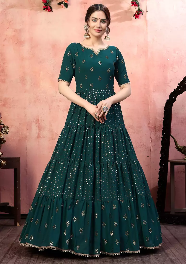 Green sequins georgette Party Wear gown