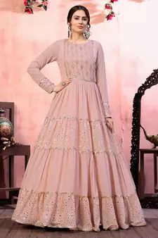 Pink sequins georgette Party Wear gown