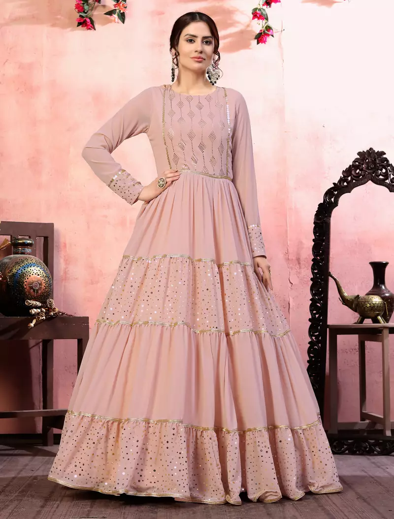 Pink sequins georgette Party Wear gown