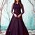 Navy-blue foilage print net Long Gown Evening