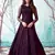 Navy-blue foilage print net Long Gown Evening