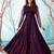 Navy-blue foilage print net Long Gown Evening