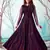 Navy-blue foilage print net Long Gown Evening