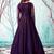 Navy-blue foilage print net Long Gown Evening