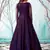 Navy-blue foilage print net Long Gown Evening