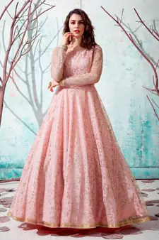 Pink foilage print net Evening Long Gown