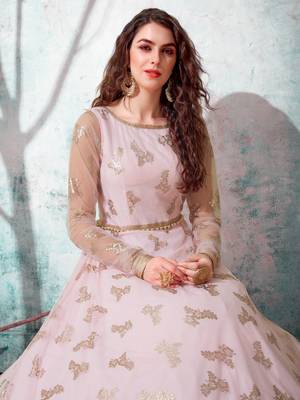 Pink foilage print net Long Evening Party wear Gown  2