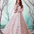 Pink foilage print net Long Gown Evening