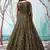 Dark-green foilage print net Long Gown Evening