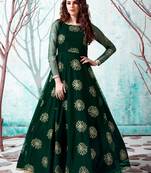 Green foilage print net Long Evening Party wear Anarkali Gown