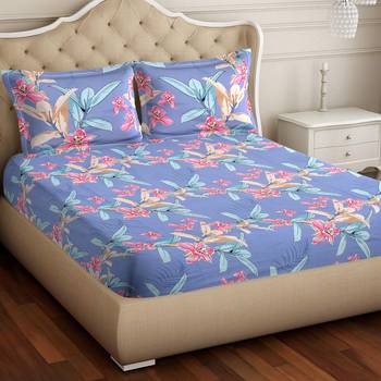 Ridan Cotton Blend Multicolour Double Bed Sheet With Pillow Cover 1