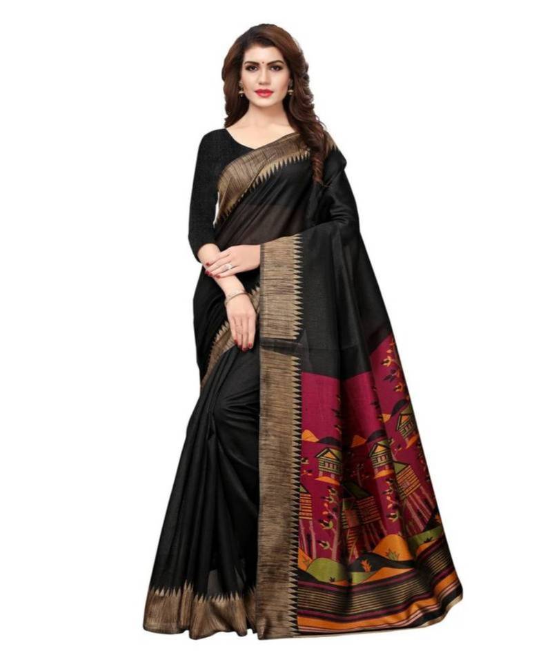 Pre stitched black  saree with unstitched blouse